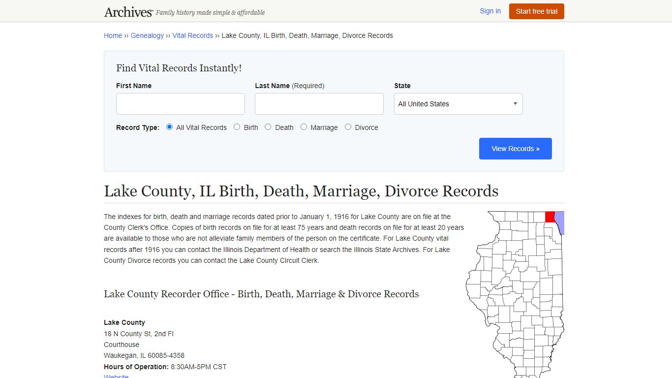 Lake County, IL Birth, Death, Marriage, Divorce Records